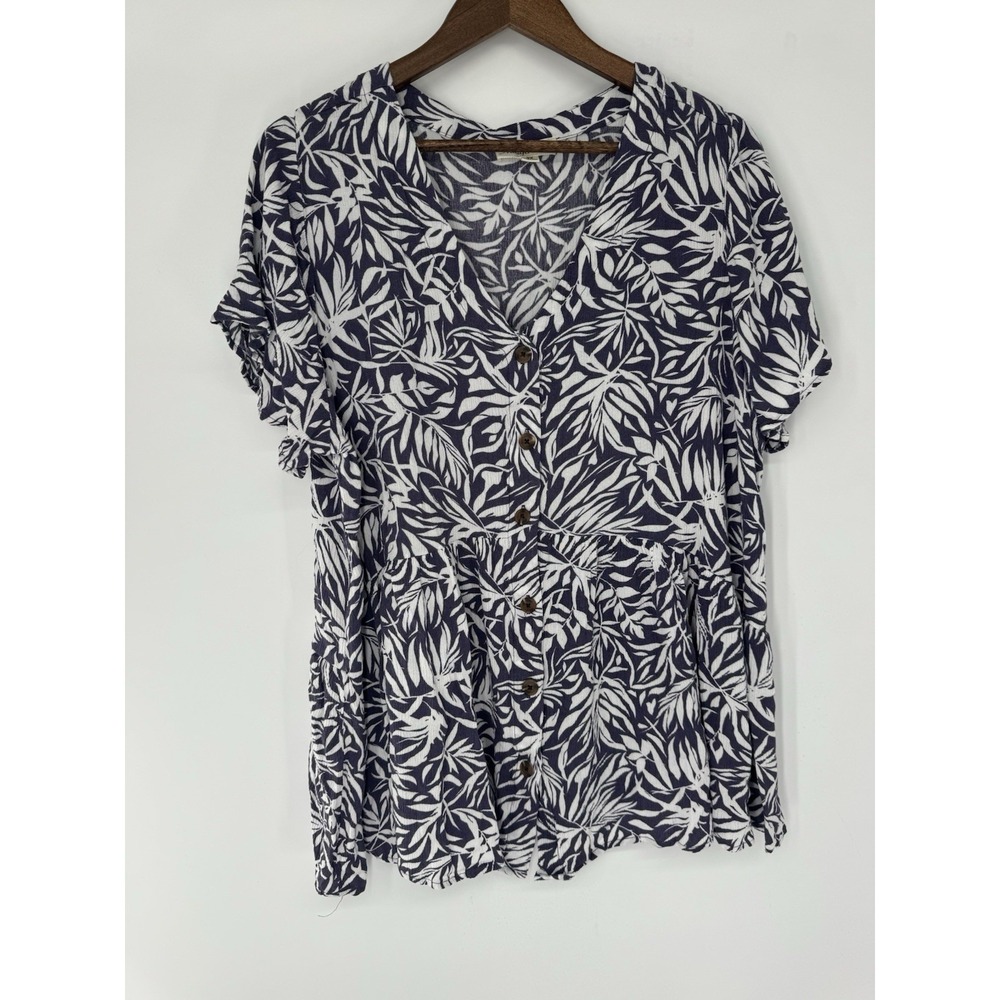 Indigo Rose purple 3x Tropical Floral Button-Up Blouse Short Sleeve vacation